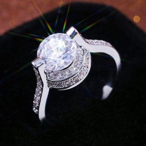 Nice 925 Silver Round White Sapphire Ring New